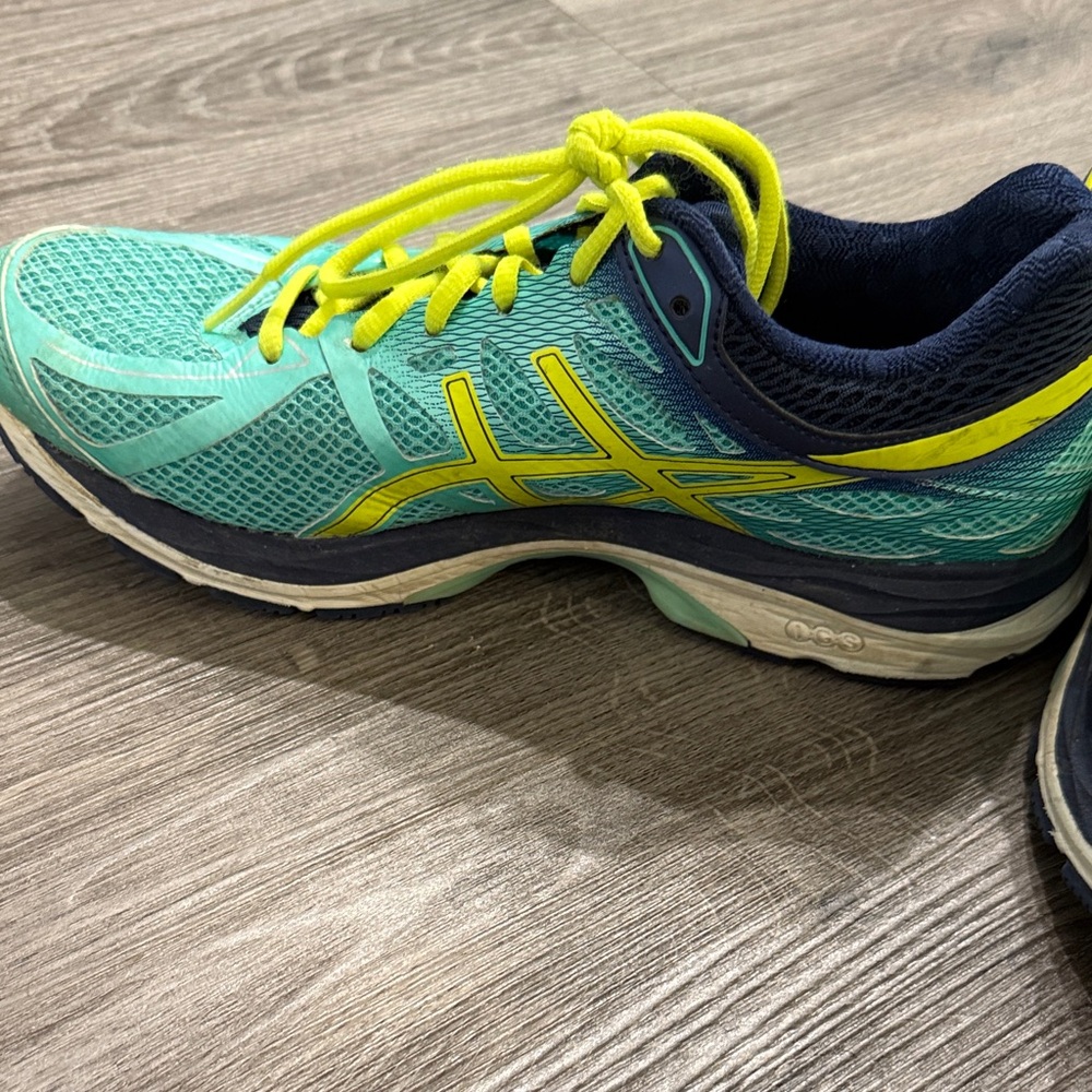 Asics Teal and Neon Yellow Women's Running Sneakers